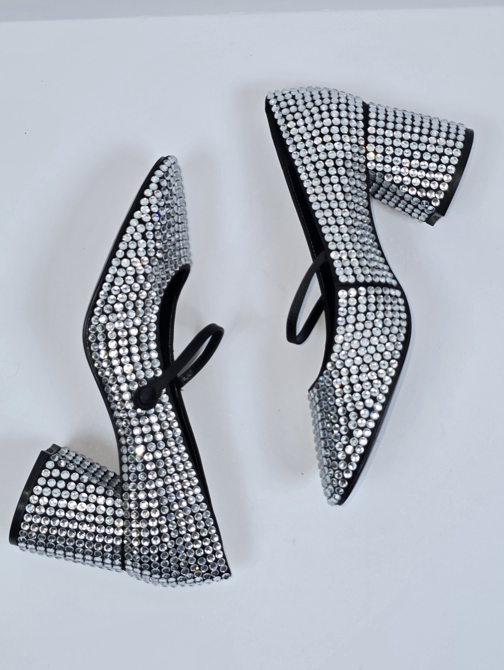 Mango Silver Rhinestone Mary Jane Block Heel Pumps Crystal Embellished Size 38 - Picture 4 of 12